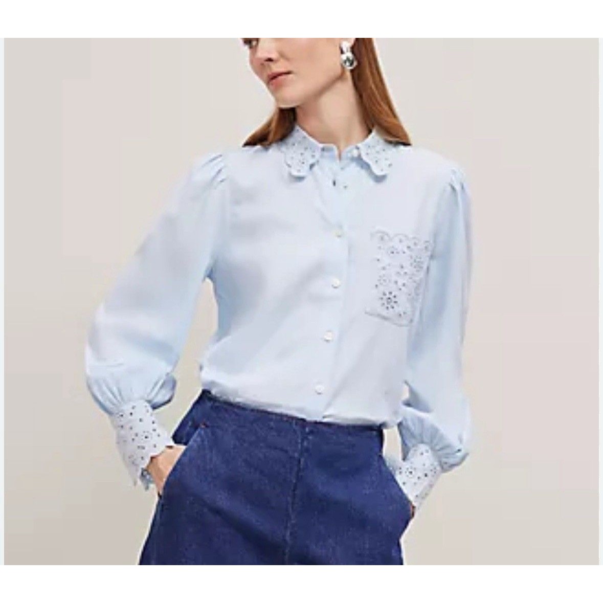 Ann Taylor Embroidered Linen Blend Pocket Shirt, Xxl
